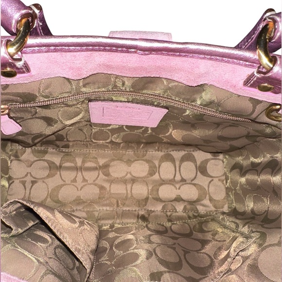 Coach 449 Straw Boxy Soho Flap Tote Bag in Metallic Pink/ Suede - Picture 6 of 8